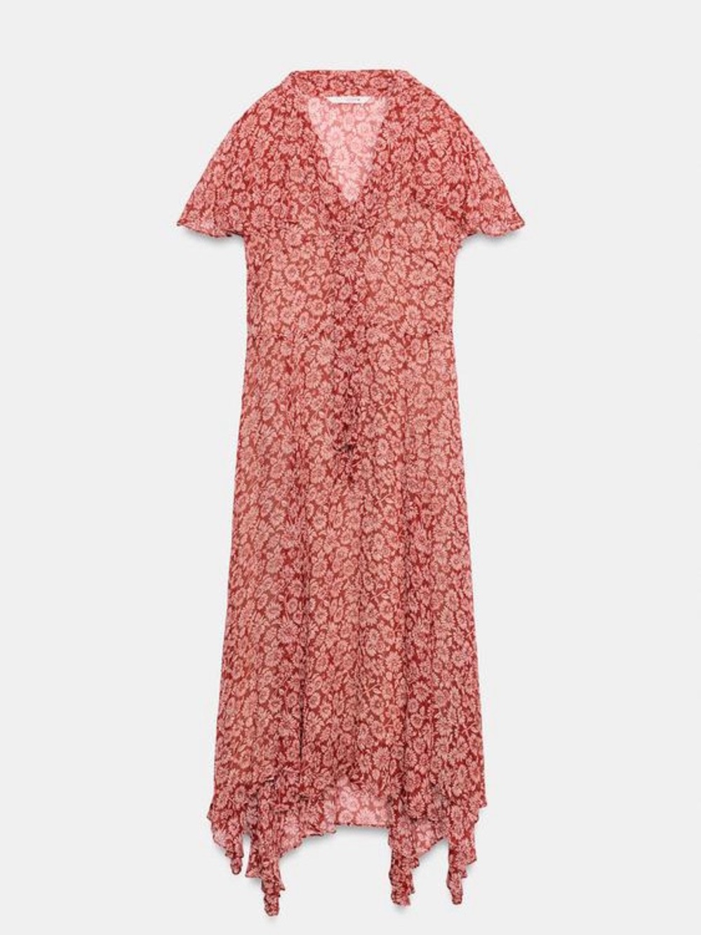 $149 Zara Floral Print Red Flowy Lightweight Transitional Sun Dress Tie Front
